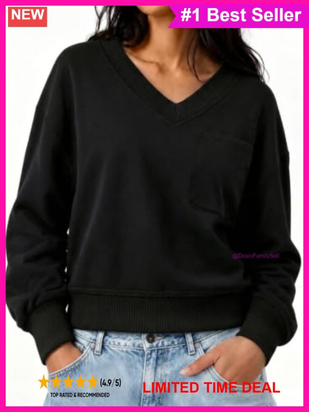 Womens V Neck Cropped Sweatshirt Casual Pullover Long Sleeve